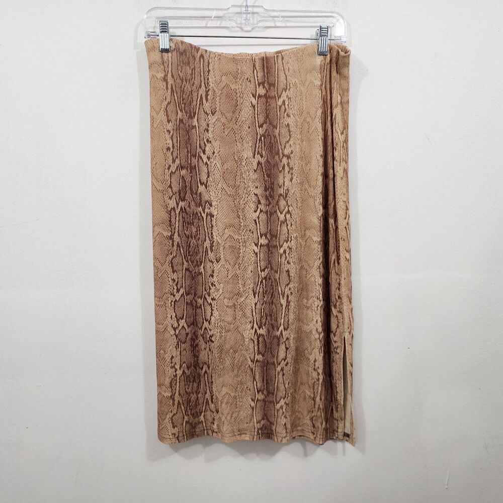 Vintage Y2K CDM Snake Print Slinky Knit Pencil Skirt Midi Stretch Womens L